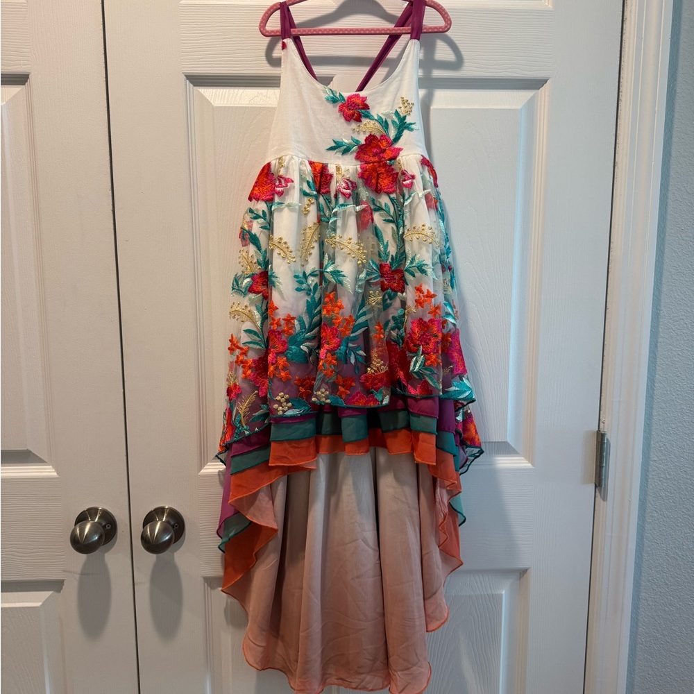 Elegant Pink and Blue Halter Tiered Formal Dress